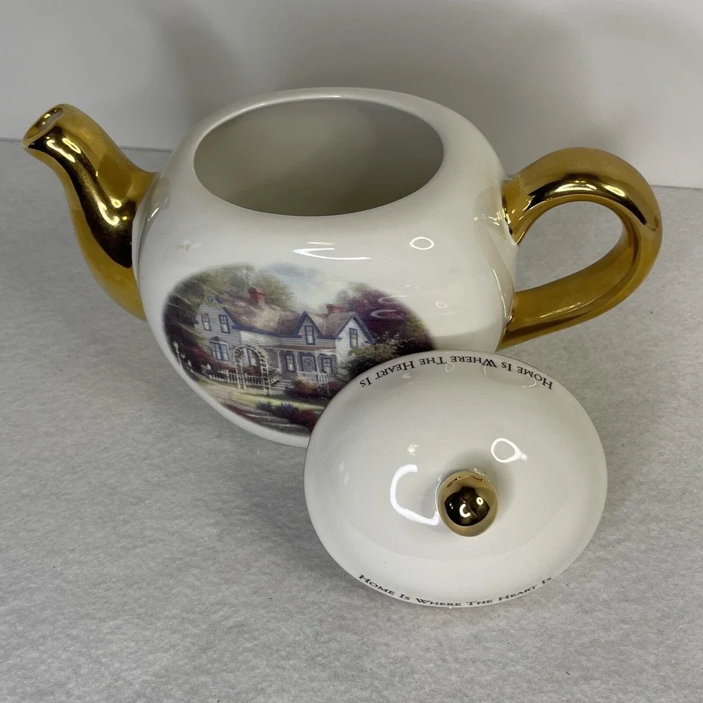 Vintage Thomas Kincade Porcelain Tea Pot Teleflora Gift Home Is‎ Where The Heart